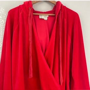Anthropologie Saturday Sunday Red Velvet Faux Wrap Hoodie Size XL